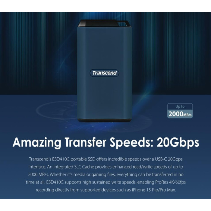 Портативний SSD Transcend 2TB USB 3.2 Gen 2 Type-C ESD410C