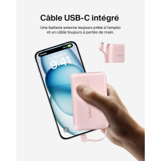 Акумулятор портативний літій-іонний Power Bank Belkin 10000мА·год, 20Вт, з інтегрованим кабелем USB-C, рожевий