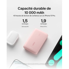Акумулятор портативний літій-іонний Power Bank Belkin 10000мА·год, 20Вт, з інтегрованим кабелем USB-C, рожевий