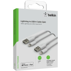 Кабель USB-A > Lightning заряджання/синхронізації Belkin 1м, 12Вт, PVC, (2 Pack), білий