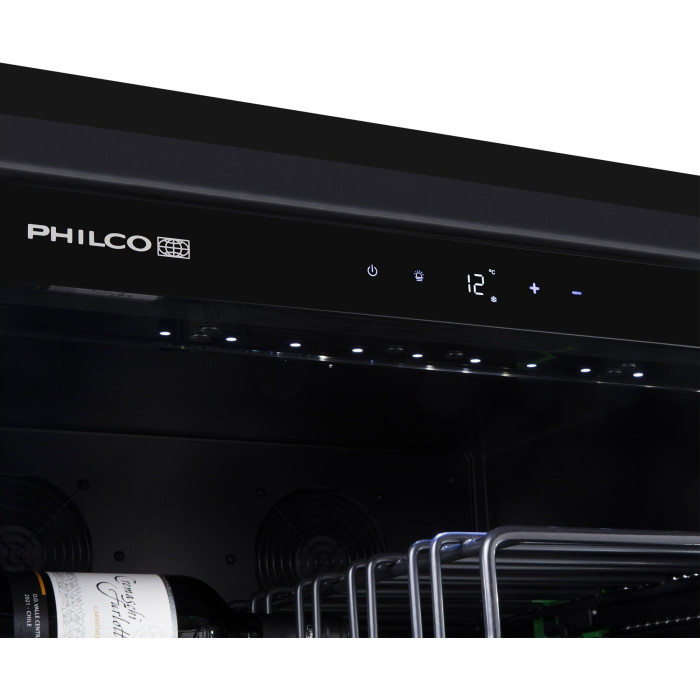 Холодильник Philco для вина, 177х59.5х68, холод.відд.-472л, зон - 1, бут-143, диспл, підсвітка, чорний