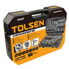 Набір інструментів Tolsen, 216шт, 1/2", 1/4", 3/8", комбіновані ключі, торцевы головки, біти,CrV, кейс