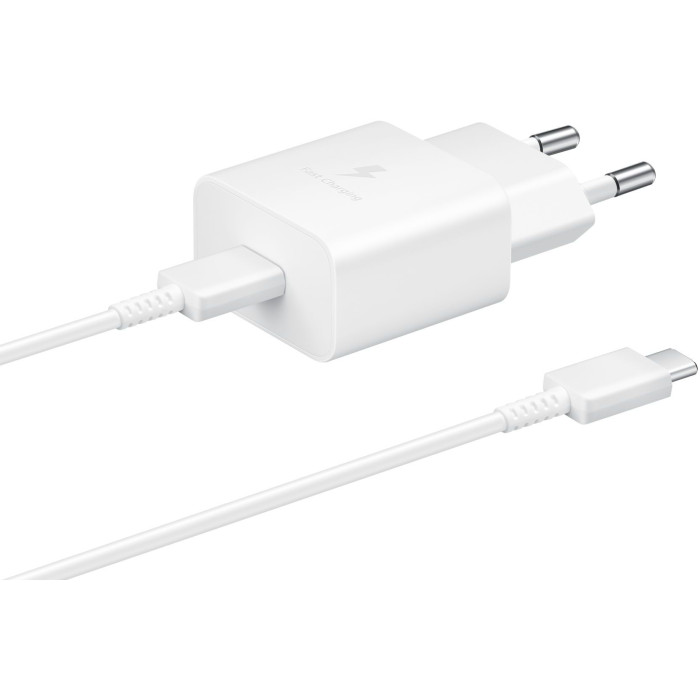 Зарядний пристрій мережевий Samsung 15Вт USB-С, кабель USB-C > USB-C, 1м, білий