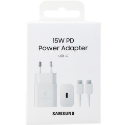 Зарядний пристрій мережевий Samsung 15Вт USB-С, кабель USB-C > USB-C, 1м, білий