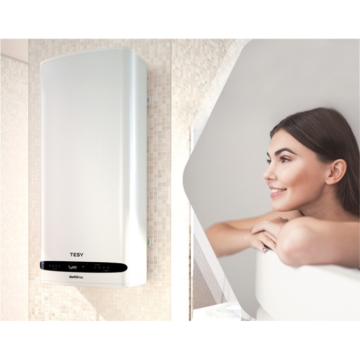 Водонагрівач електр. TESY Bellislimo Cloud плаский GCR 802722 E31 ECW Wi-Fi, 80л, 2,2кВт, ун. монтаж, електр. кер-ння, B, білий