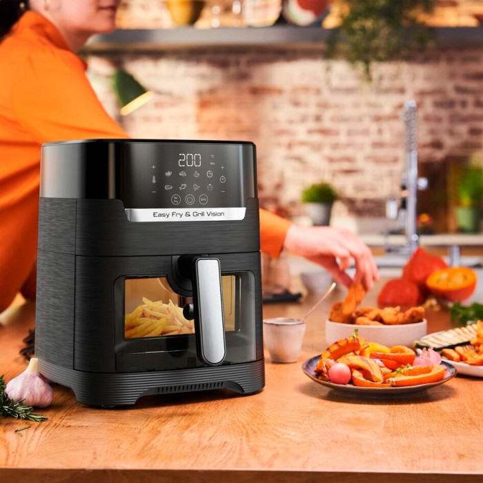 Мультипіч Moulinex Easy Fry&Grill Window, 1550Вт, чаша-4.2л, сенсорне керув., 8 програм, з віконцем, пластик, чорний