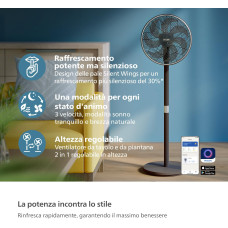 Вентилятор Philips підлоговий Series 3000, 40см, 48Вт, керування через смартфон, регулювання висоти, чорний