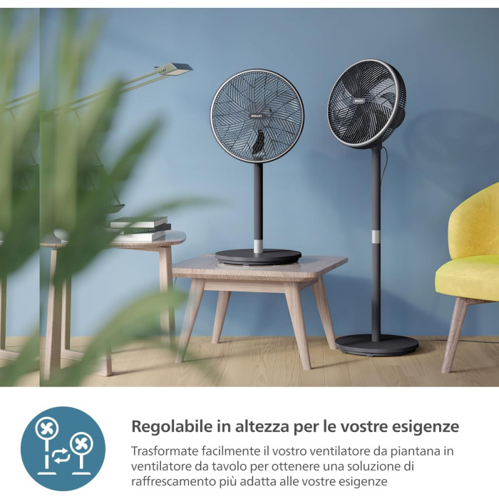Вентилятор Philips підлоговий Series 3000, 40см, 48Вт, керування через смартфон, регулювання висоти, чорний