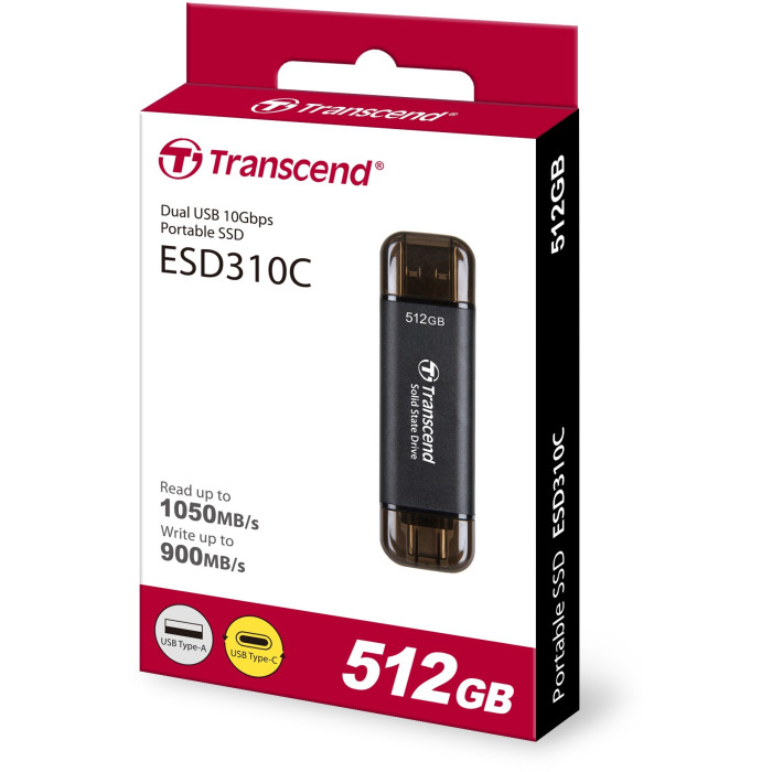 Портативний SSD Transcend  512GB USB 3.1 Gen 2 Type-A + Type-C ESD310 Чорний