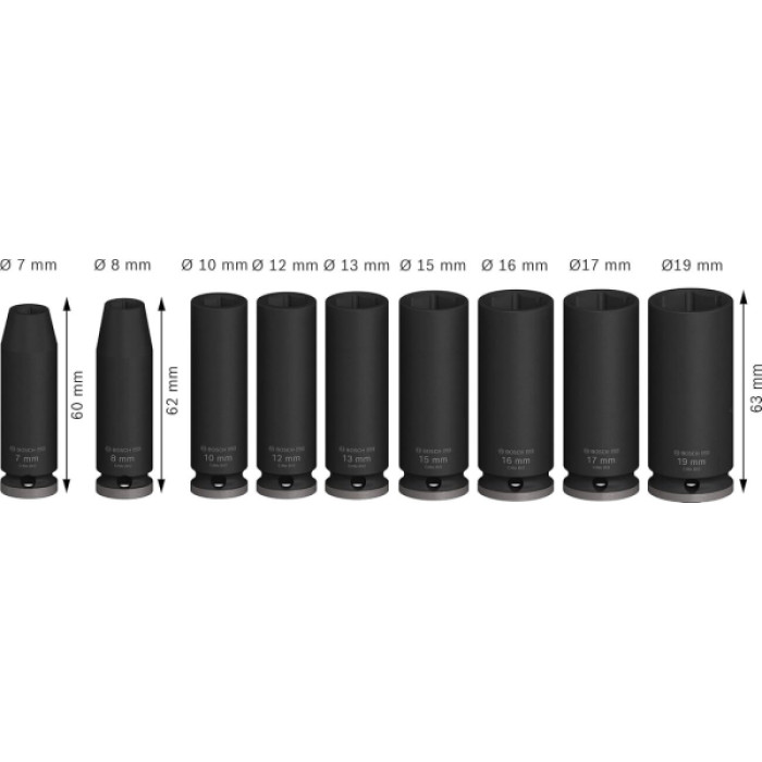 Набір ударних торцевих головок Bosch Professional Deep 9шт 3/8" 63мм