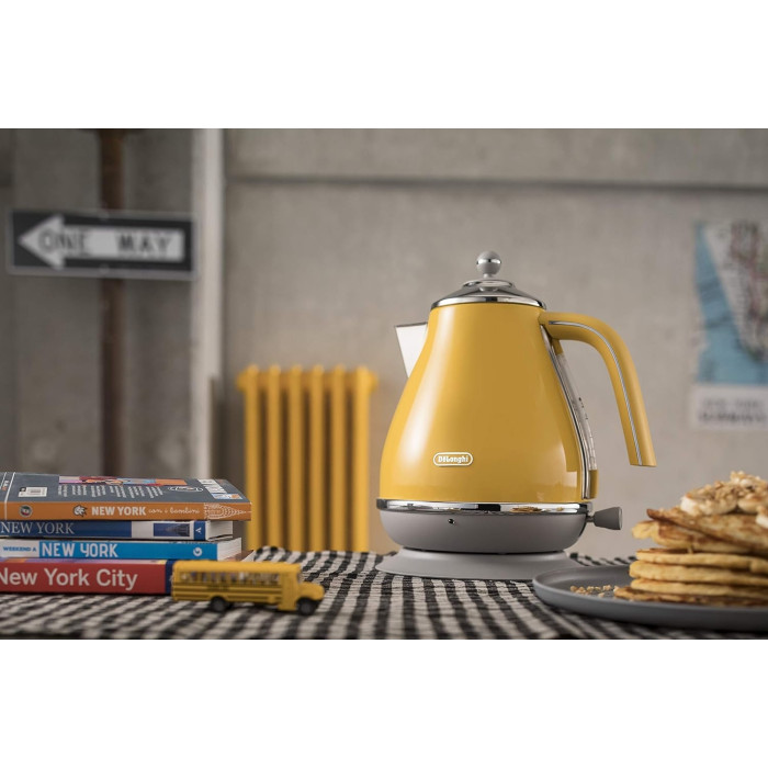 Електрочайник DeLonghi Icona Capitals, 1.7л, нержавіюча сталь, жовтий