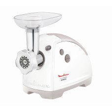 М'ясорубка Moulinex, 2000Вт, 2.6кг/хв, 3 решітки, насадка для ковбас, кеббе, 5 терок, пластик, біло-сірий