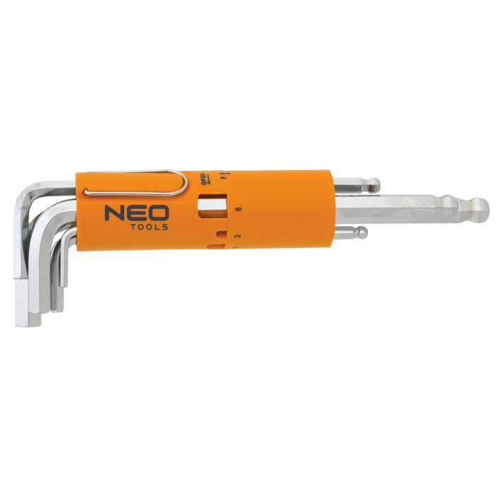 Ключі шестигранні Neo Tools, набір 8шт, довгі, кулястий наконечник, CrV, 2-10мм