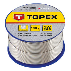 Припій олов’яний TOPEX Sn60Pb40 флюс SW26B дріт 1мм 100гр