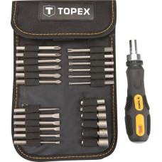 Біти TOPEX, набір 26шт, 1/4", бітотримач, торцеві головки 6шт, SL,PH,PZ,T, CrV