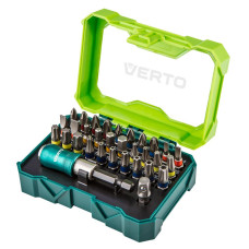 Біти Verto, набір 32шт, 1/4", бітотримач, перехідник,SL,PH,PZ,H,TT,TX, 25мм, CrV, кейс