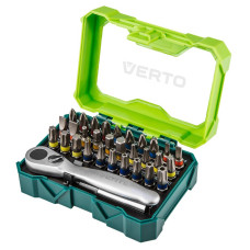 Біти Verto, набір 32шт, 1/4", бітотримач, ключ з тріскачкою, SL,PH,PZ,H,TT,TX, 25мм, CrV, кейс