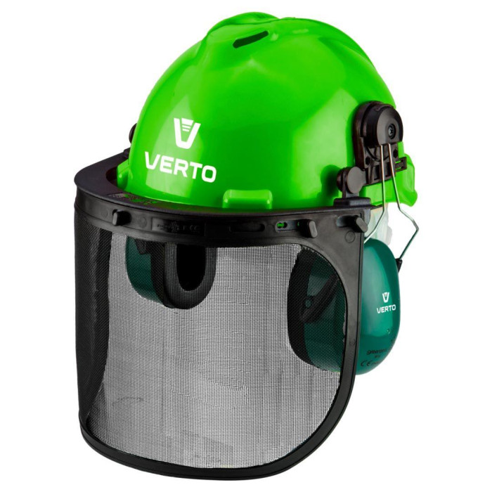 Каска захисна Verto, 3в1, каска, щиток для обличчя, навушники, зелений