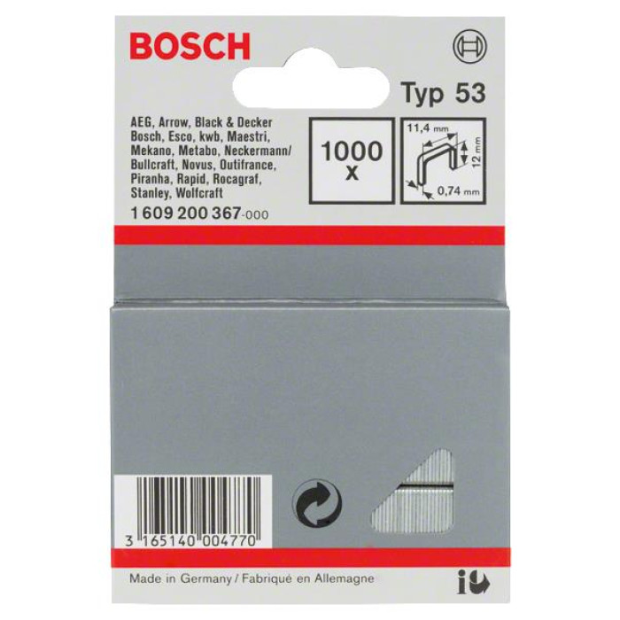 Скоби Bosch Professional тип 53, 12мм, 1000шт