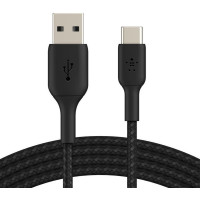 Кабель USB-A > USB-C заряджання/синхронізації Belkin 2м, 15Вт, Type-C, плетений, чорний