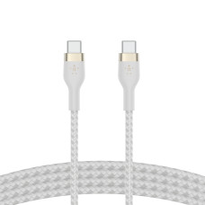 Кабель USB-C > USB-C заряджання/синхронізації Belkin 1м, 60Вт, Type-C, плетений, силіконовий, з ремінцем на магніті, білий