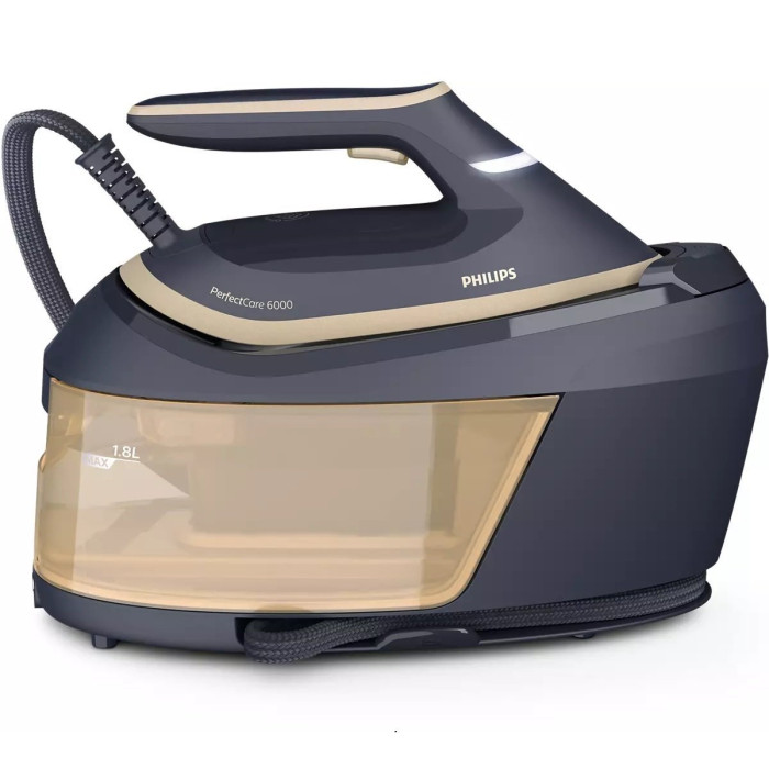 Праска-парогенератор Philips PerfectCare 6000 Series, 2400Вт, 1800мл, паровий удар -600гр, постійна пара - 130гр, нерж. сталь, синьо-золотий