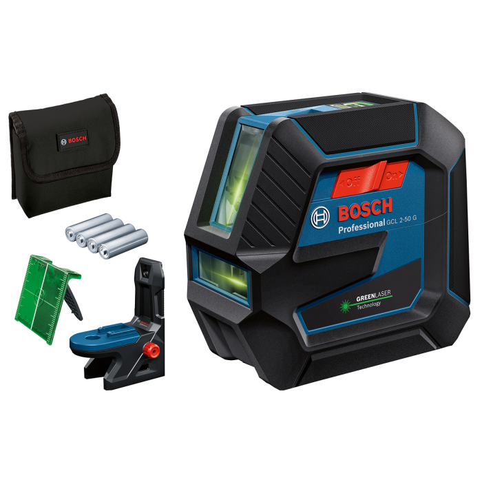 Нівелір лазерний Bosch Professional GCL 2-50 G, до 15м, ±0.3мм/м, з тримачем RM 10, чохлом, мішенню, 0.58кг