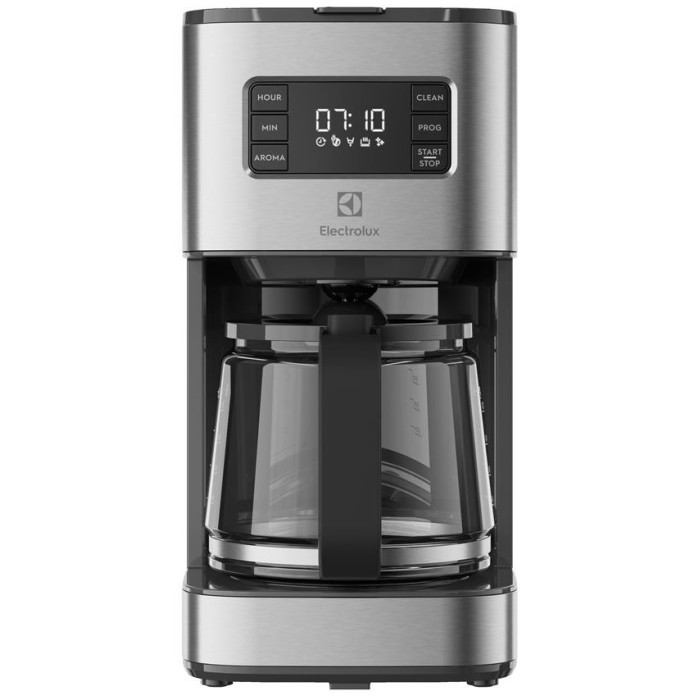 Кавоварка Electrolux крапельна 1.375л, мелена, дисплей, програмований таймер, метал