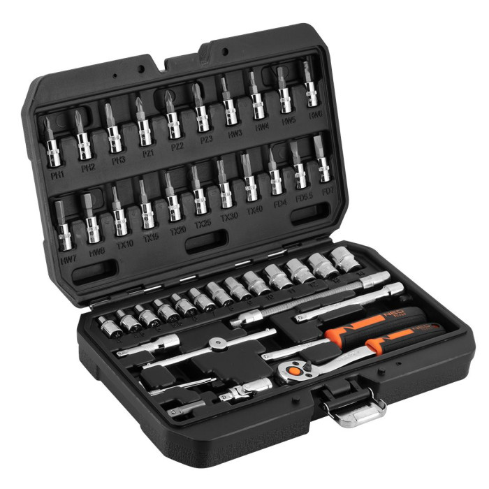 Набір інструментів Neo Tools, набір торцевих головок, 46шт, 1/4", CrV, кейс