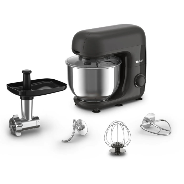 Кухонна машина Tefal Bake Essential 800Вт, чаша-метал, корпус-метал/пластик, насадок-4, чорний