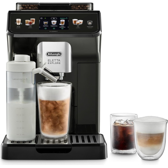 Кавомашина Delonghi Eletta Explore, 1.8л, зерно+мелена, автомат.капуч, авторецептів -50, чорний