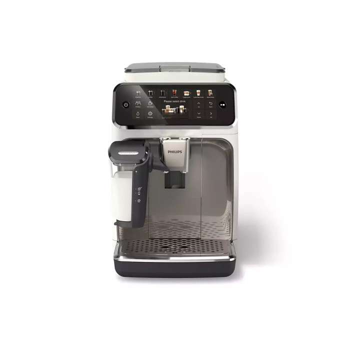 Кавомашина Philips Series 4400 LatteGo, 1.8л, зерно+мелена, автомат.капуч, дисплей, авторецептів -12, біло-срібна
