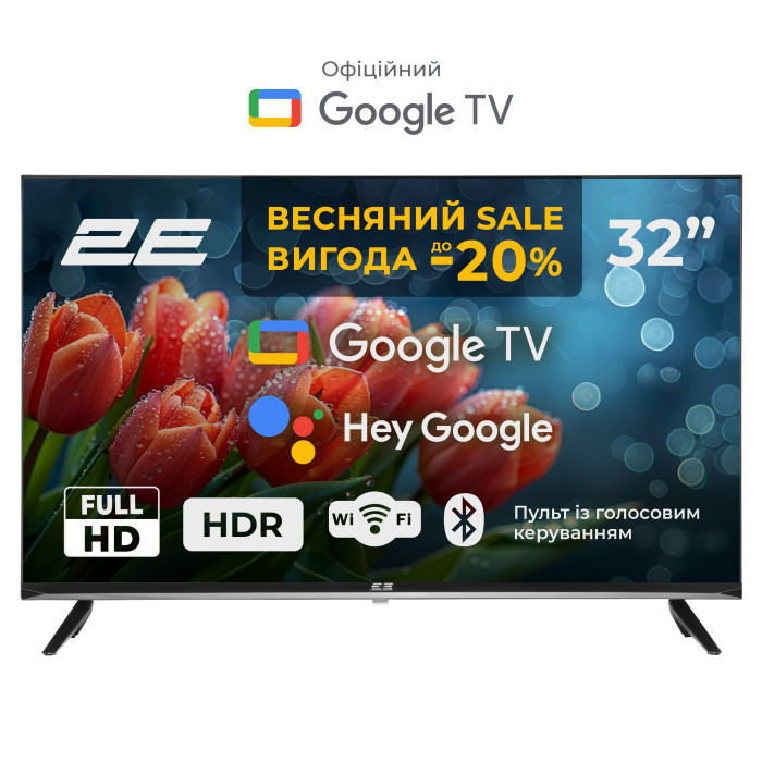 Телевізор 32" 2E LED FHD 60Hz Smart Google TV Black