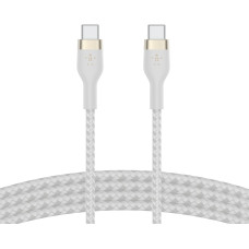 Кабель USB-C > USB-C заряджання/синхронізації Belkin 2м, 60Вт, Type-C, плетений, силіконовий, з ремінцем на магніті, білий