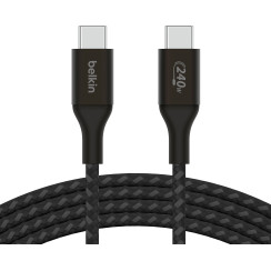 Кабель USB-C > USB-C заряджання/синхронізації Belkin 1м, 240Вт, Type-C, плетений, чорний