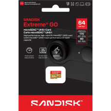 Карта пам'яті SanDisk microSD   64GB C10 UHS-I U3 A2 V30 R170/W80MB/s Extreme GO