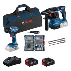 Набір акумуляторних інструментів Bosch Professional 18В дриль-шурупокрут GSR 18V-45, перфоратор GBH 18V-22, набір біт і бурів, акб 2x4А·год, ЗП, сумка